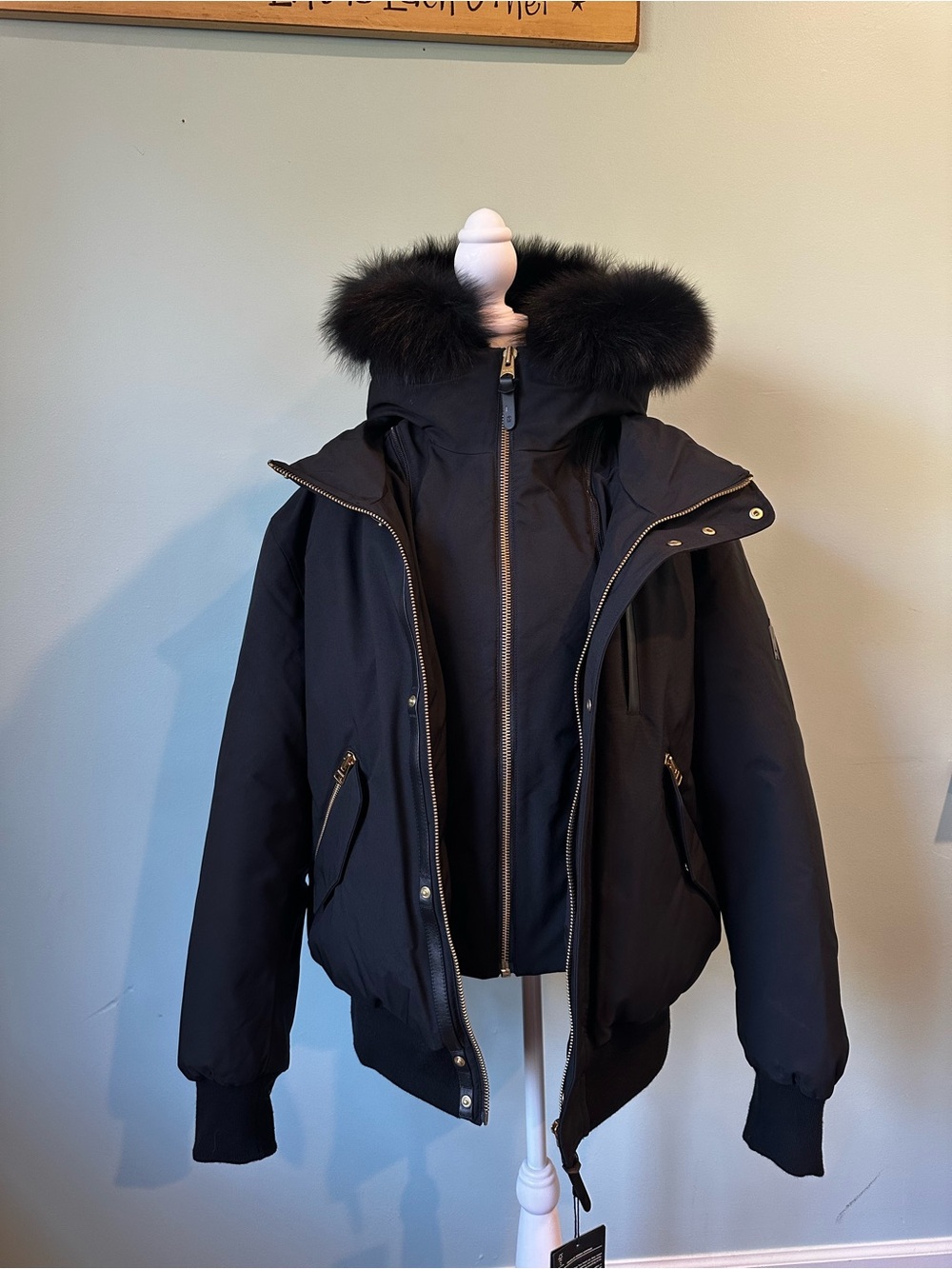 Mackage Saga Furs Black & Gold Hooded Puffer Jacket with Removable Fur Trim